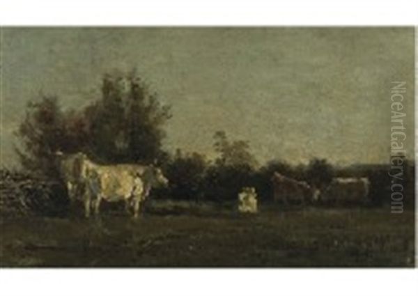 Paysage Aux Vaches Oil Painting by Charles-Francois Daubigny