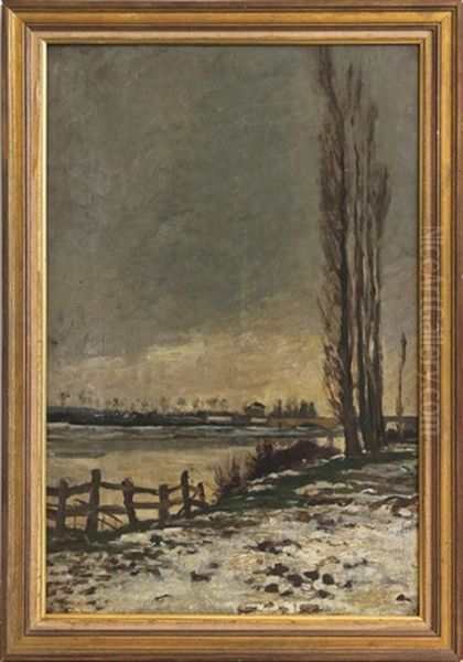 Berge Aux Peupliers En Hiver Oil Painting by Charles-Francois Daubigny