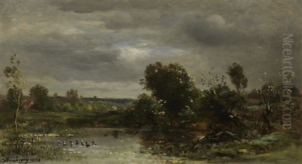 Canards Sur Le Lac Oil Painting by Charles-Francois Daubigny