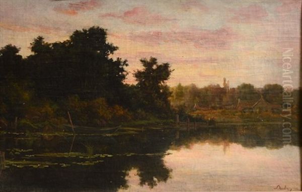 Lake Scene Oil Painting by Charles-Francois Daubigny