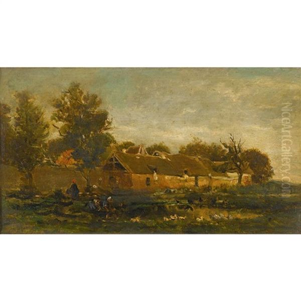 Washerwoman Oil Painting by Charles-Francois Daubigny