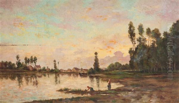 Lavandaie Al Fiume Oil Painting by Charles-Francois Daubigny