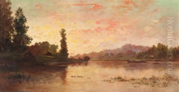 Paesaggio Al Tramonto Oil Painting by Charles-Francois Daubigny