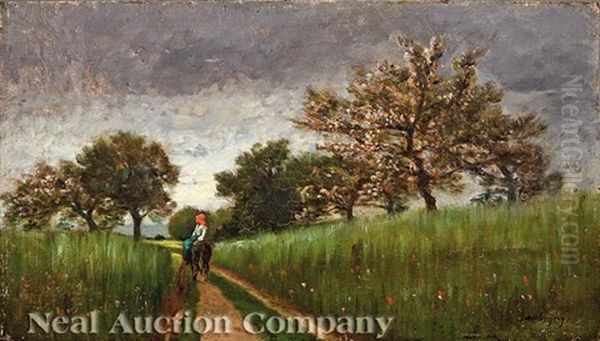 Landscape With Mounted Peasant Oil Painting by Charles-Francois Daubigny