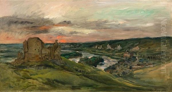 Les Ruines De Chateau-gaillard Oil Painting by Charles-Francois Daubigny
