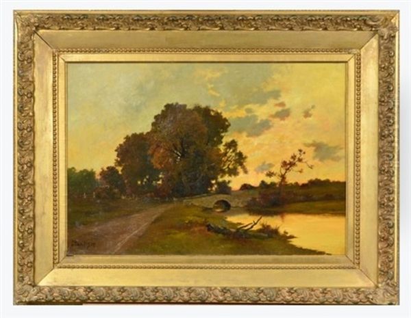Untitled, Landscape With Lake And Bridge Oil Painting by Charles-Francois Daubigny