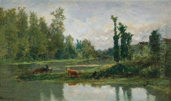 Idylle Am Fluss Oil Painting by Charles-Francois Daubigny