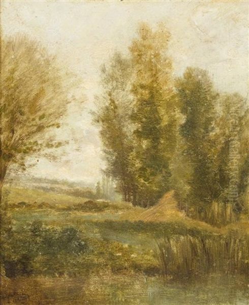 Pond With Poplars Oil Painting by Charles-Francois Daubigny