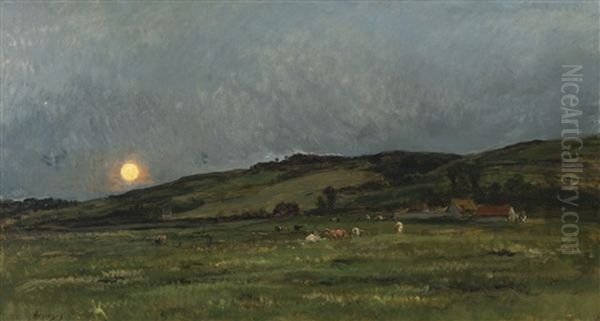 Landscape With Cows Oil Painting by Charles-Francois Daubigny
