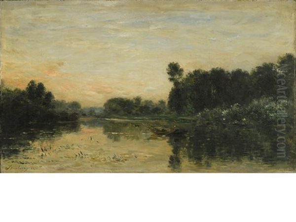 Le Bord De La Riviere, Soleil Couchant Oil Painting by Charles-Francois Daubigny