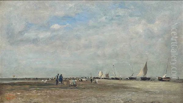 Les Ramasseurs De Coquillages, Trouville Oil Painting by Charles-Francois Daubigny
