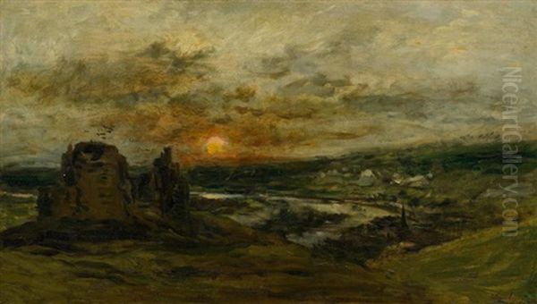 Les Ruines De Chateau-gaillard Oil Painting by Charles-Francois Daubigny