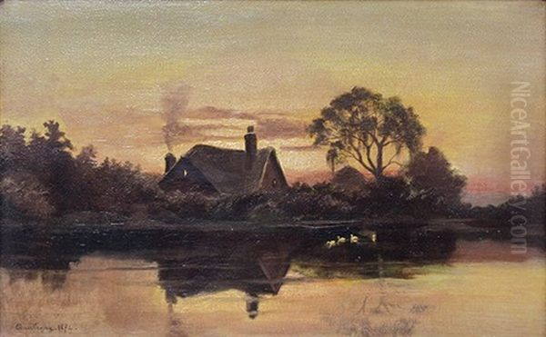 Landscape With House By A Pond Oil Painting by Charles-Francois Daubigny