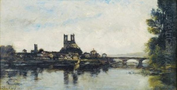 Vue De Mantes-la-jolie Oil Painting by Charles-Francois Daubigny