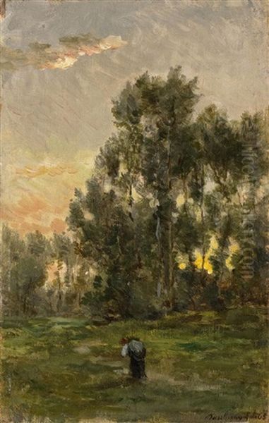 Waldlandschaft Im Abdenlicht Oil Painting by Charles-Francois Daubigny