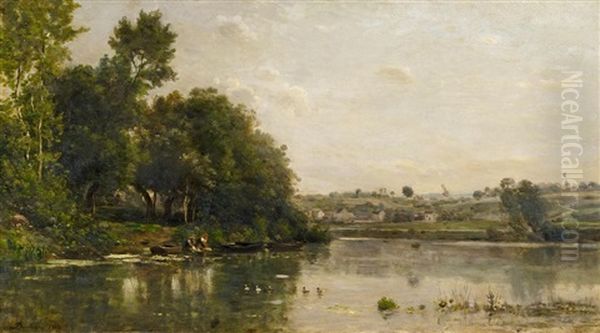An Den Ufern Der Oise (au Bord De L'oise) Oil Painting by Charles-Francois Daubigny