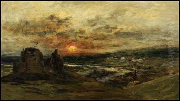 Chateau Gaillard, Normandy, France Oil Painting by Charles-Francois Daubigny