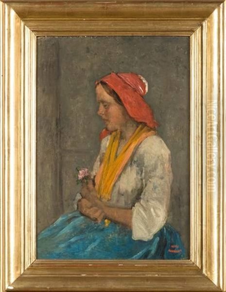 Jeune Fille Au Bouquet De Fleurs Oil Painting by Charles-Francois Daubigny