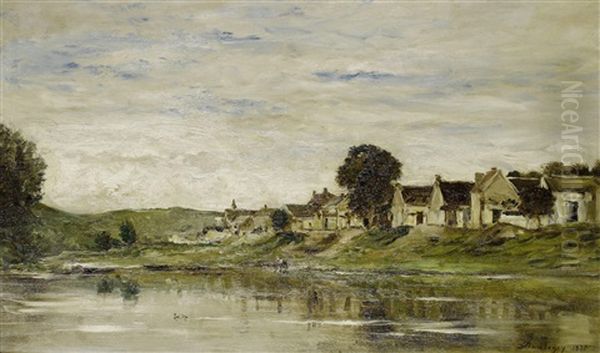 Les Bords De La Seine A Bonnieres Oil Painting by Charles-Francois Daubigny