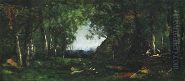 Woodman In A Glade Oil Painting by Charles-Francois Daubigny