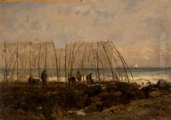 Fischer Beim Aufspannen Der Netze Oil Painting by Charles-Francois Daubigny