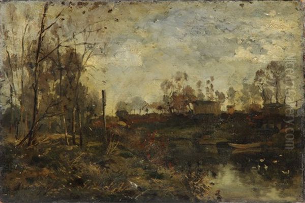 Canal Scene/landscape Oil Painting by Charles-Francois Daubigny