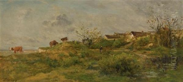 Kuhe Auf Der Weide Bei Villerville Oil Painting by Charles-Francois Daubigny
