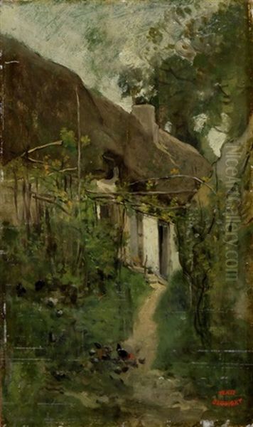 Huhner Vor Einem Gehoft Oil Painting by Charles-Francois Daubigny