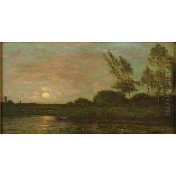 Coucher De Soleil Sur La Riviere, L'oise Oil Painting by Charles-Francois Daubigny