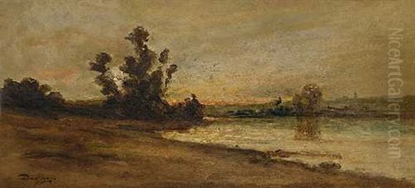 Abendliche Flusslandschaft Oil Painting by Charles-Francois Daubigny