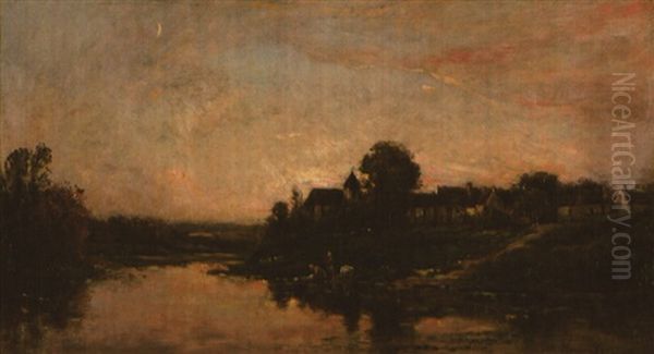 Bord De La Seine A Portejoie Oil Painting by Charles-Francois Daubigny