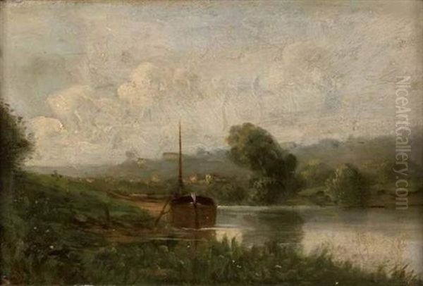 Peniche Sur La Seine Oil Painting by Charles-Francois Daubigny