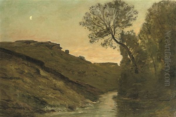 Le Ravin (dauphine Rhone): A Stream At Sunset Oil Painting by Charles-Francois Daubigny