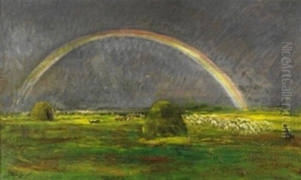 Schafe In Landschaft Mit Regenbogen Oil Painting by Charles-Francois Daubigny