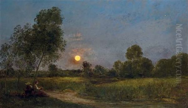 Lever De Lune - Moonrise Oil Painting by Charles-Francois Daubigny