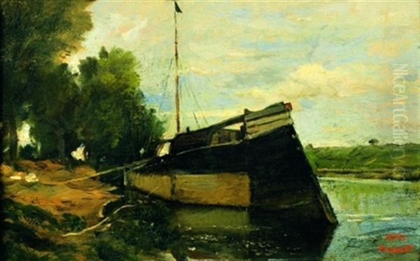 Peniche Sur L'oise (auvers) Oil Painting by Charles-Francois Daubigny