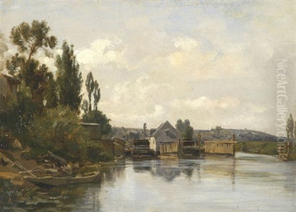 Flusslandschaft Mit Boot Oil Painting by Charles-Francois Daubigny