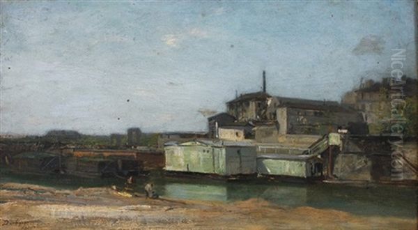 Bateau Lavoir Oil Painting by Charles-Francois Daubigny