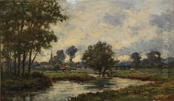Riverside Village Oil Painting by Charles-Francois Daubigny