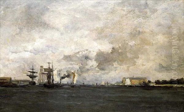 View Of The Thames Oil Painting by Charles-Francois Daubigny