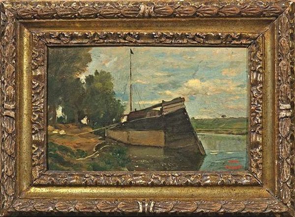 Flusslandschaft Mit Einem Schleppkahn Oil Painting by Charles-Francois Daubigny