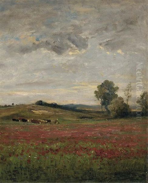 Champs De Coquelicots, Vaux Oil Painting by Charles-Francois Daubigny