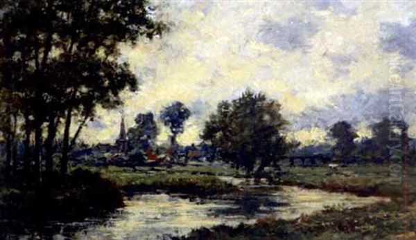 Quiet River Outside Village Oil Painting by Charles-Francois Daubigny