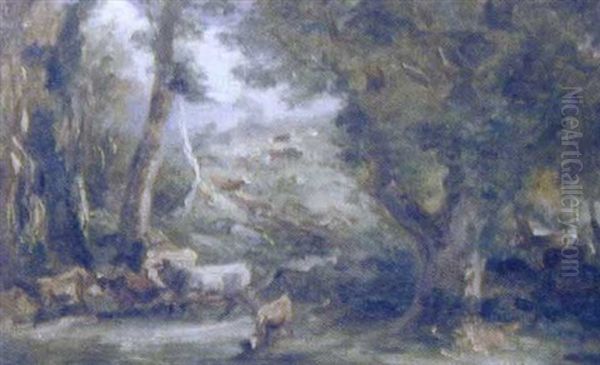 Paysage Au Troupeau Oil Painting by Charles-Francois Daubigny