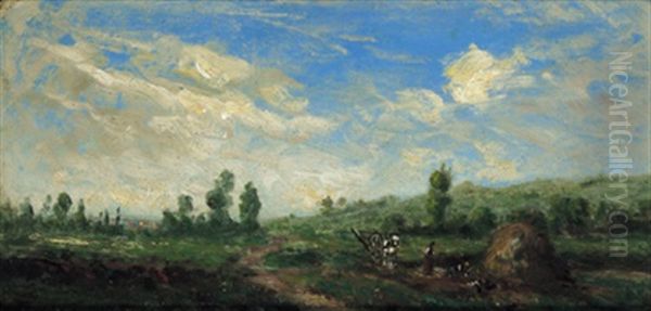 Weite Landschaft Mit Zwei Frauen Bei Der Feldarbeit Oil Painting by Charles-Francois Daubigny