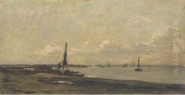 Bateaux Sur La Tamise Oil Painting by Charles-Francois Daubigny