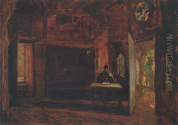 Interieur De Ferme Ou Portrait De Ravier (?) Oil Painting by Charles-Francois Daubigny