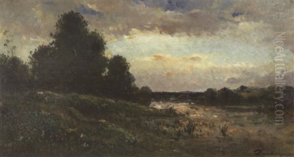 Evening By The River Oil Painting by Charles-Francois Daubigny