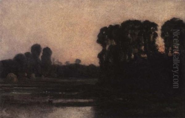 Sunset By The Stream Oil Painting by Charles-Francois Daubigny