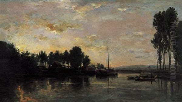 Bateaux Sur L'oise Oil Painting by Charles-Francois Daubigny